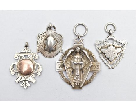 FOUR SILVER FOB MEDALS, the first a masonic 1914-1918 medal, personal engraving to the reverse reads 'Bro E.A.Braitwaite No 2