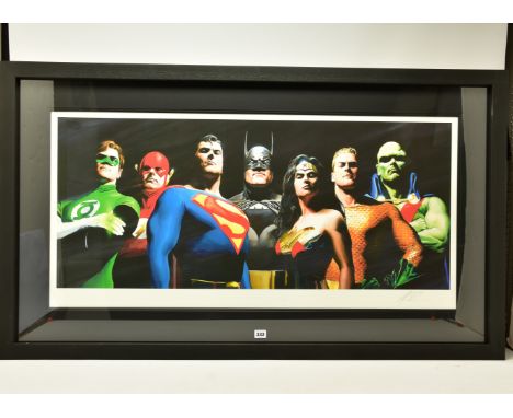 ALEX ROSS (AMERICAN CONTEMPORARY) 'ORIGINAL SEVEN' portraits of Green Lantern, Flash, Superman, Batman, Wonder Woman, Aquaman