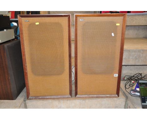 A PAIR OF BOWERS AND WILKINS DM3 VINTAGE SPEAKERS in teak cabinets, with 14x9in speaker ( one working the other woofer not , 