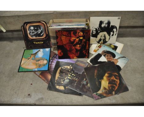 A TRAY CONTAINING OVER THIRTY LPs including Band of Gypsies by Jimi Hendrix ( standard gatefold sleeve), Led Zep 3 ( orange a