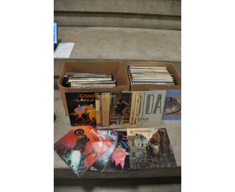 TWO TRAYS CONTAINING OVER ONE HUNDRED AND FIFTY LPs AND 12in SINGLES including Nems copies of Paranoid and Black Sabbath, Bat