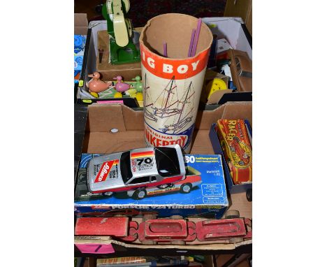 A QUANTITY OF ASSORTED TOYS, to include boxed Schuco plastic remote control Porsche 924 Turbo, No.25-8674, 1/20 scale, not te