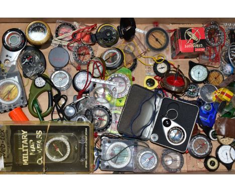 A BOX OF COMPASSES &amp; GYROSCOPES including a Military Map Compass
