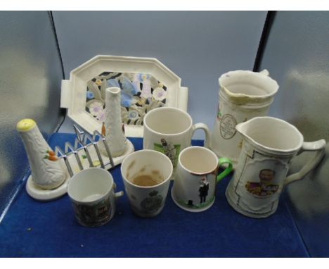 Quantity of china to include Poole pottery tray, hangmans cup, Kelsboro ware salt and vinegar tray set plus royal and war com