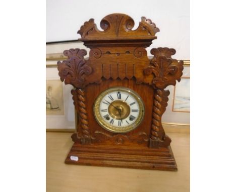 American wooden mantle clock with key