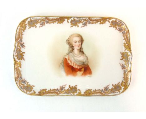 A Sevres Chateau St Cloud cabinet tray decorated with a portrait of Marie Antoinette, w. 29.5 cm CONDITION REPORT: Some wear 