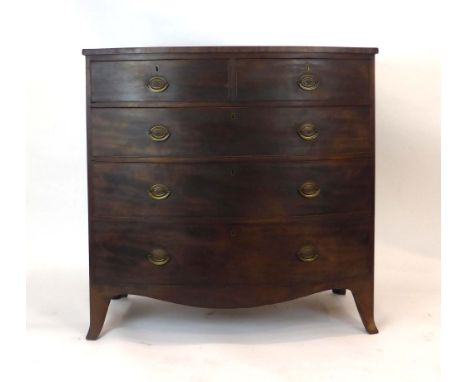 A 19th century mahogany bow-fronted chest of two short over three long drawers on bracket feet, w. 106 cm CONDITION REPORT: S