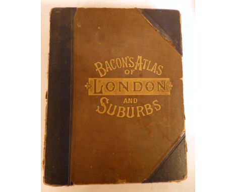 ***Amended Description***Bacon's Large Scale Atlas of London and Suburbs, C.1933. Folio. Half binding, gilt. Tabulated Sectio