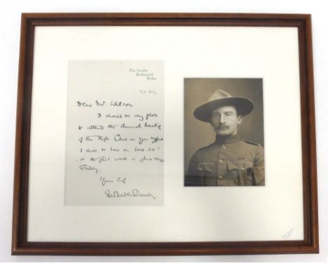 Of Military Interest: A latter dated 20th August signed Lord Baden Powell and a sepia lithographic portrait, mounted as one, 