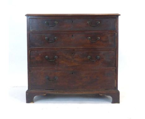 A late Georgian mahogany chest of four long graduated drawers on bracket feet, w. 93 cm   CONDITION REPORT:  Requires attenti