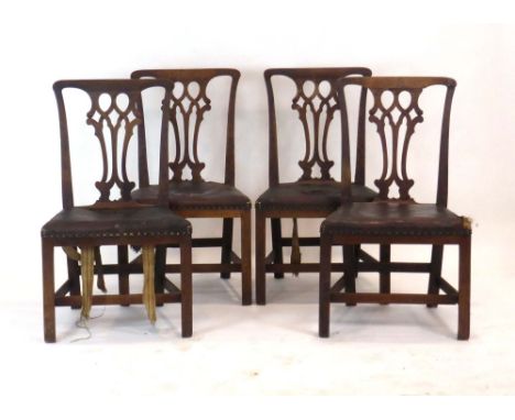 For Restoration: a set of four 18th century mahogany dining chairs in the Chippendale style, together with a similar pair of 