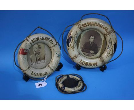 Two frames modelled as Life Belts from the 'S.S. Warrigal London' and a similar pin cushion