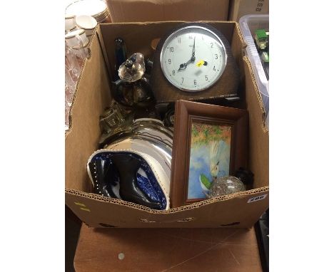 Box of assorted including mantle clock etc.