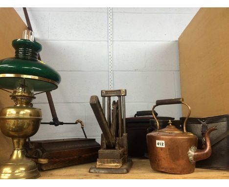 Oil lamp, chipper, Ewbank etc.