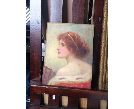 Gilt framed watercolour, Portrait of a lady, 'Annie Bell 1899'