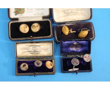 A pair of R.U.F.C cufflinks, two pairs of portrait cufflinks etc.