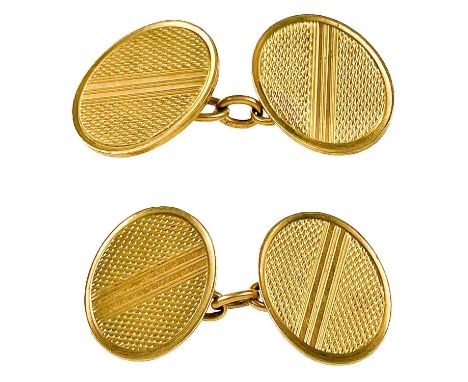 A pair of 9ct engine turned cufflinks. Birmingham 1930, 10.1g.
