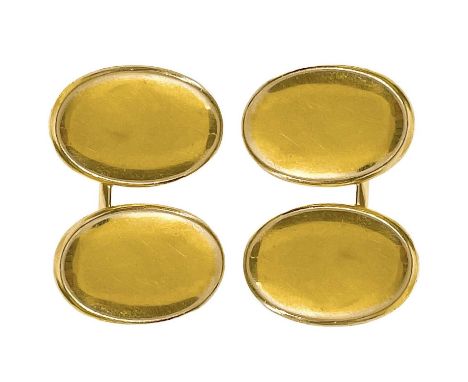 A pair of 15ct heavy gold oval panel cufflinks. Each oval panel slightly dished and measuring 18 x 13mm, stamped 15, 15.7g.