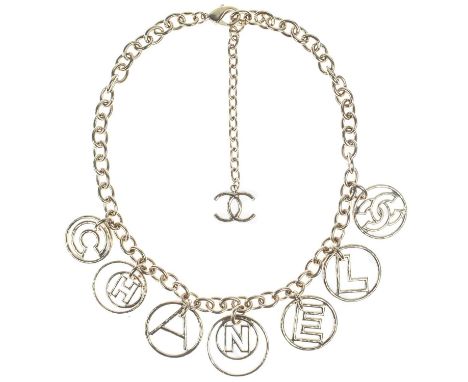 A Chanel light gold tone Hula Hoop Cuba necklace. Etched marks 'CHANEL J17 C MADE IN ITALY' to the clasp, length 51cm.