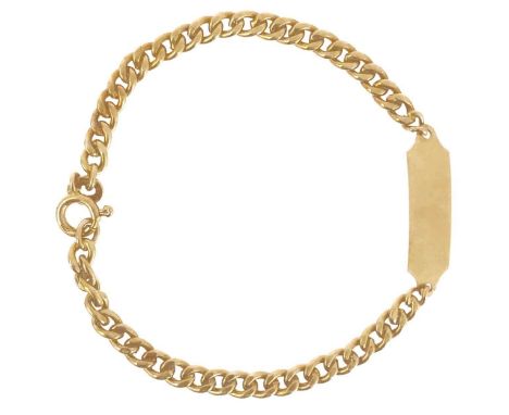 A continental 18ct child's ID bracelet and a 9ct child's ID bracelet. The blank rectangular panel with curb link chain, lengt