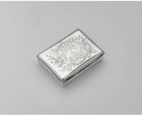 AN EARLY GEORGE III SILVER SNUFF BOX of rectangular form with a shaped thumbpiece &amp; slightly concaved sides, the low-dome