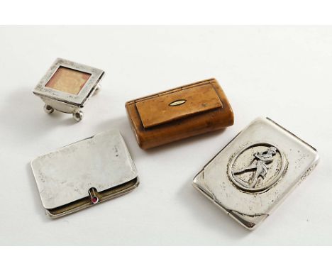 AN EARLY 19TH CENTURY FLAT RECTANGULAR STAMP CASE with a sliding cover &amp; gem-set boss, by Ahronsberg Brothers, Birmingham