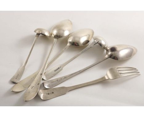 SCOTTISH PROVINCIAL FLATWARE:- A small Fiddle toddy ladle by William Constable of Dundee (pot of lilies, thrice and "W.C"), a