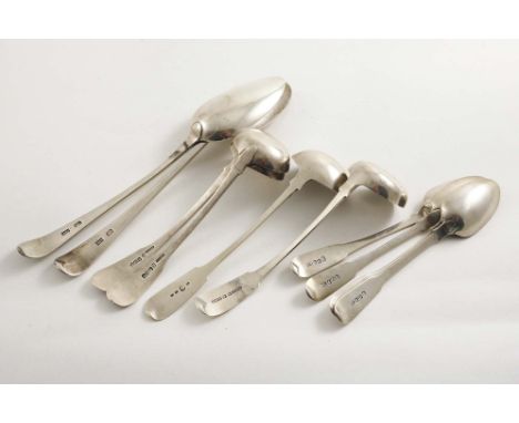 SCOTTISH PROVINCIAL FLATWARE:- A pair of table spoons, initialled, by William Jamieson of Aberdeen (WJ, ABD),  a Fiddle toddy