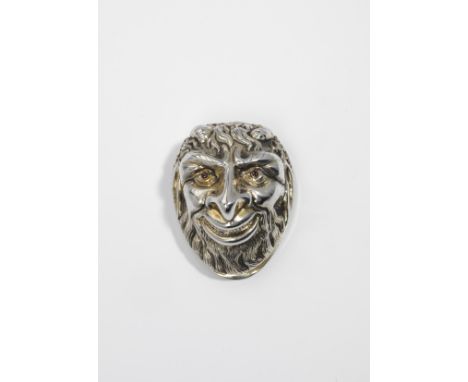 A GEORGE III SILVERGILT SNUFF BOX cast &amp; chased in high relief to form the mask of satyr with small cabachon ruby eyes, t