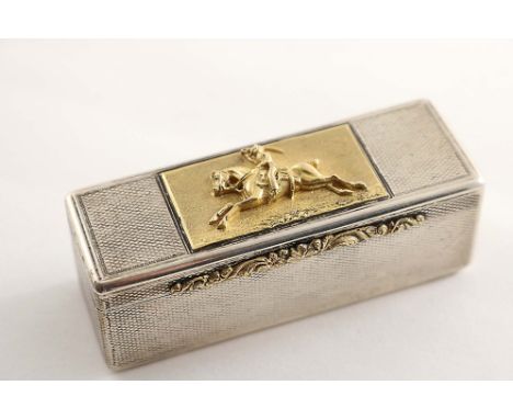 RACING &amp; REGIMENTAL INTEREST:- A George IV rectangular, engine-turned "prize" snuff box with an applied gold thumbpiece a