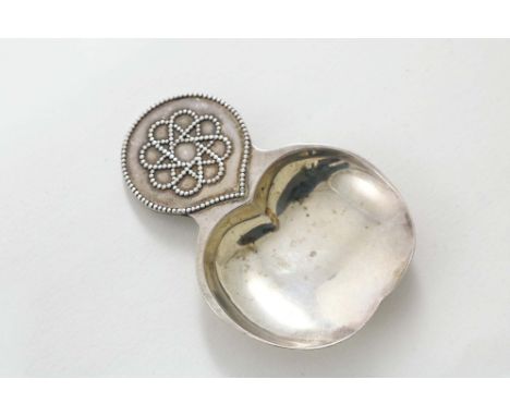 A SMALL PRIVATE COLLECTION OF CADDY SPOONS AN ARTS &amp; CRAFTS CADDY SPOON with an apple-shaped bowl and a pattern of fine b