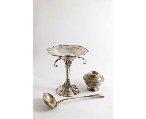 A MIXED LOT:- An early 20th century Art Nouveau epergne, lacking its baskets, inscribed, by G. Howson, Sheffield 1911, an Edw