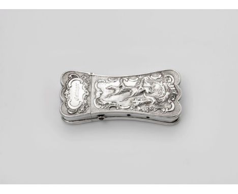 A GEORGE IV PROVINCIAL SILVER CHEROOT CASE of waisted form with shaped ends and reeded borders, embossed and chased on one si