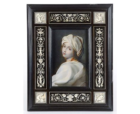 ITALIAN SCHOOL 19TH CENTURY A miniature portrait of Beatrice Cenci after Guido Reni on ivory, 16 x 10.25 cms, in an ebony and