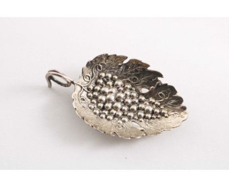 A GEORGE III EMBOSSED CADDY SPOON with a vine leaf of grape-decorated bowl and a coiled tendril handle, by Joseph Wilmore, Bi