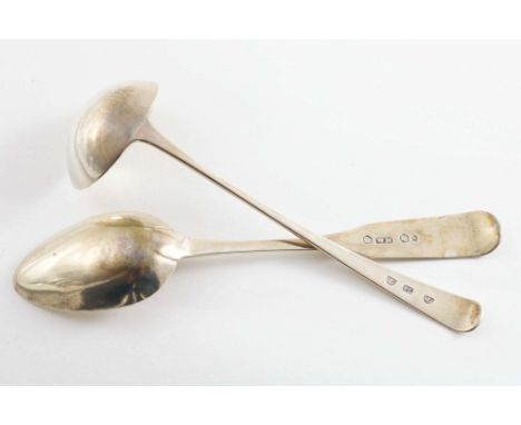 MONTROSE:- An Oar pattern dessert spoon, initialled "GA", by William Mill and an Old English toddy ladle, initialled "G" by P