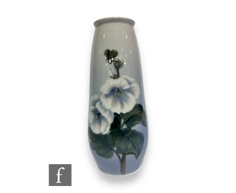 A 20th Century Royal Copenhagen Porcelain vase, shape 184, of tapered sleeve form with everted collar neck, decorated with a 