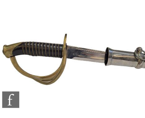 A 20th Century cavalry officer's dress sword, pierced brass hilt and wire grip, 87cm blade, steel scabbard, unnamed. 