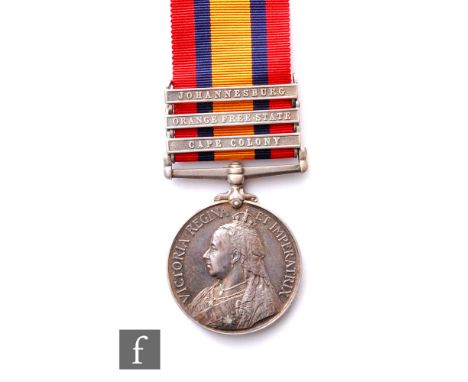 A Queen's South Africa medal with Johannesburg, Orange Free State and Cape Colony bars to 2782 Pte C Harrison 2nd Shropshire 