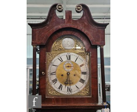 An early 19th Century oak and mahogany crossbanded longcase clock by Owen Birmingham, enclosed by a broken swan neck pediment