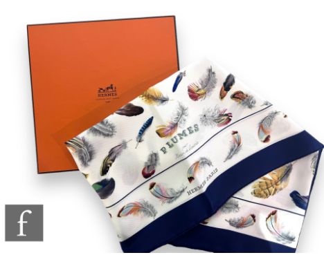 A Hermes Plumes silk scarf, a 1999 issue from the original design in 1953 by Henri de Linarès, decorated with multiple stylis