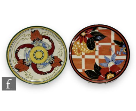 A boxed Wedgwood Clarice Cliff charger decorated in the Solitude pattern, printed marks, complete with certificate, diameter 