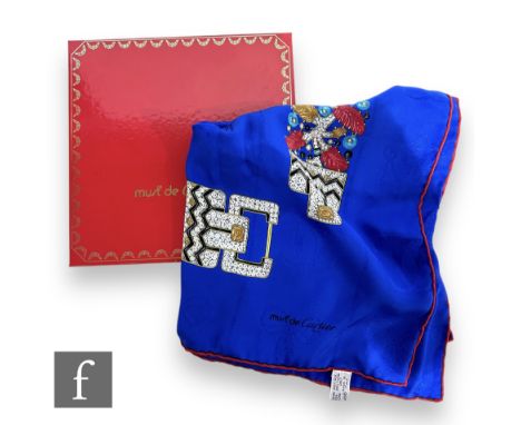 A Cartier silk scarf from the Must de Cartier collection, decorated in the multicoloured&nbsp;jewellery print with diamonds, 