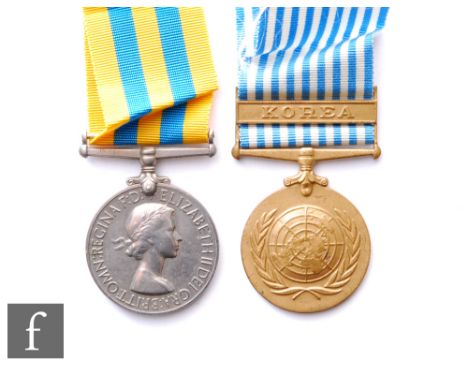 A Korea medal to Pte D.H Preece Kings Shropshire Light Infantry and a United Nations Korea medal. (2)