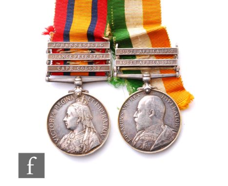 A Queen's South Africa medal with Johannesburg, Orange Free State and Cape Colony bars with a King's South Africa medal with 