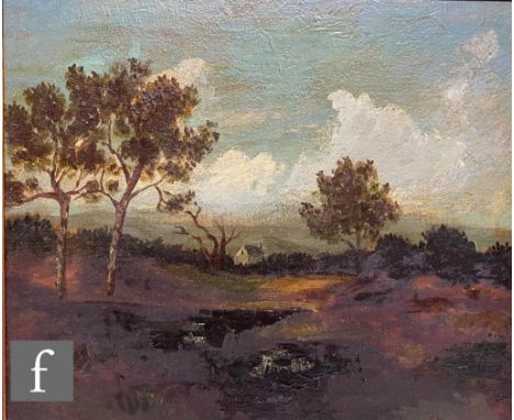 TOM KEATING (1917-1984) - 'Landscape in the style of Constable', oil on board, with hand written letter attached verso, frame