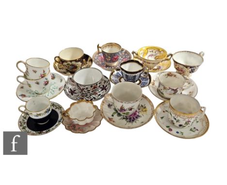 A collection of 19th Century and later china tea and coffee cups and saucers, mostly English, most decorated with hand enamel