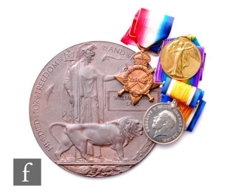 A World War One medal trio and Death Plaque to 2635 Pte William James Lane, Somerset Light Infantry. 