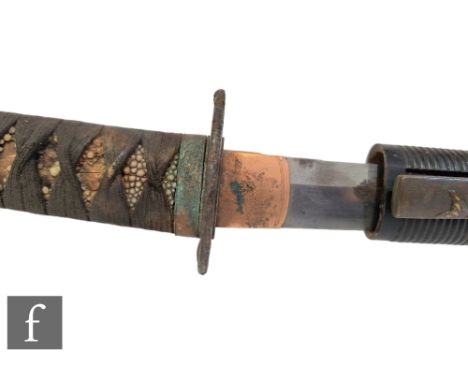 A late 19th to early 20th Century Japanese Wakizashi, 47cm blade with scabbard, damages. 