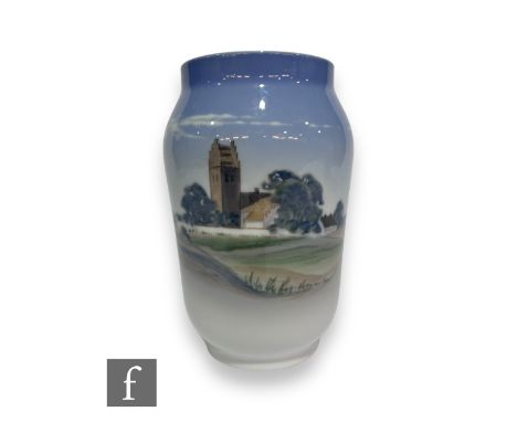 A 20th Century Royal Copenhagen Porcelain vase, shape number 108, of footed swollen sleeve form with shallow collar neck, pan